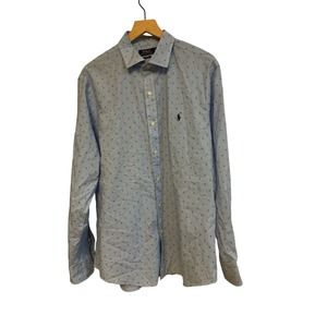 RALPH LAUREN Men Shirt XL Blue Anchor Check Pattern Long sleeve Pony‎